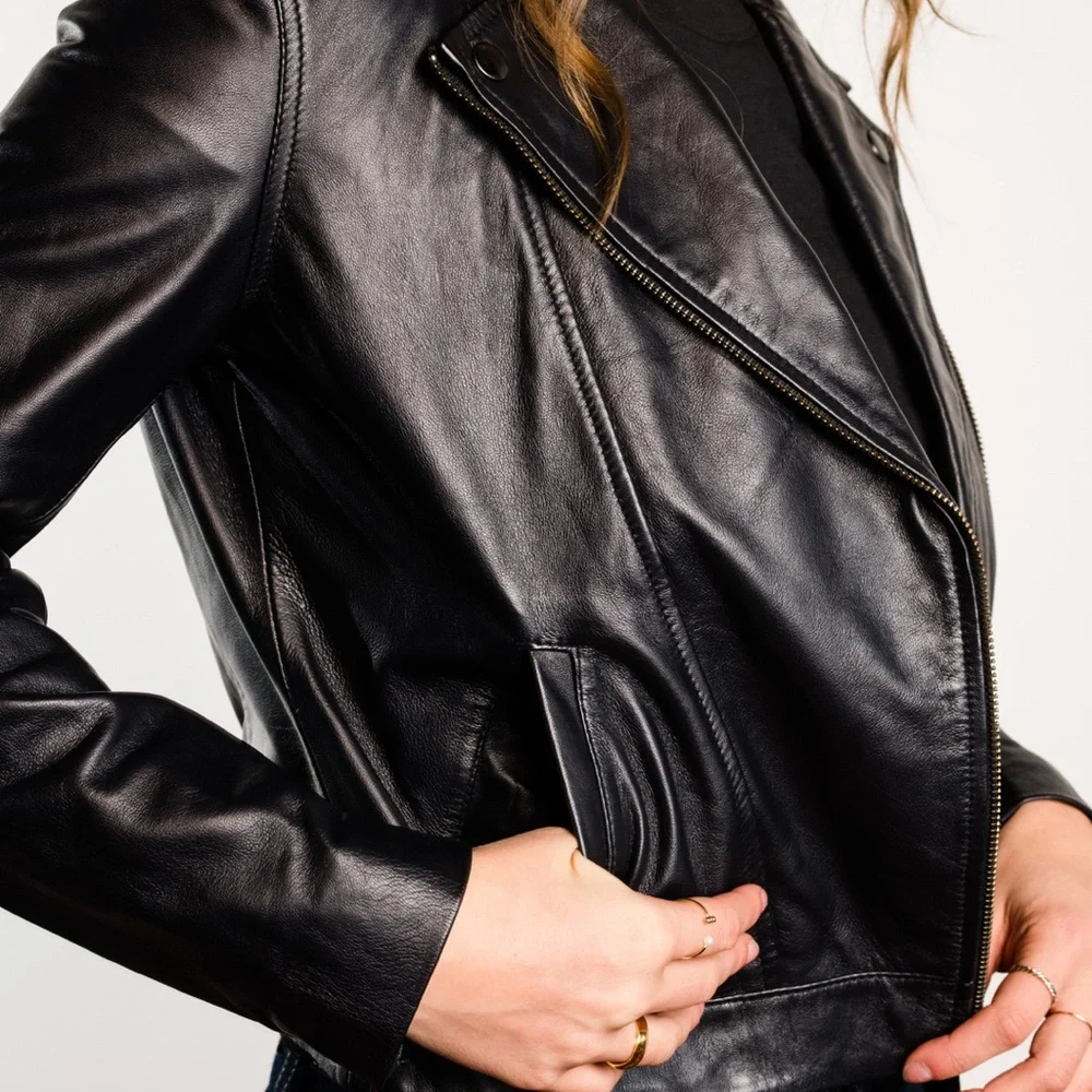 Able Maha Black Leather Moto Jacket, 3X-Worn once - Picture 3 of 5